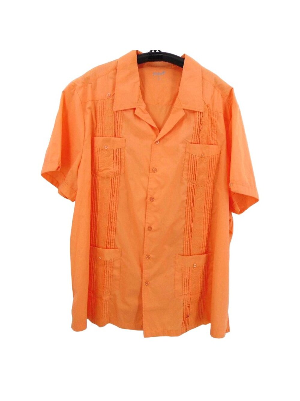 King Size KS Island Orange Guayabera Pleated Shirt 4XL Buttons Embroidered